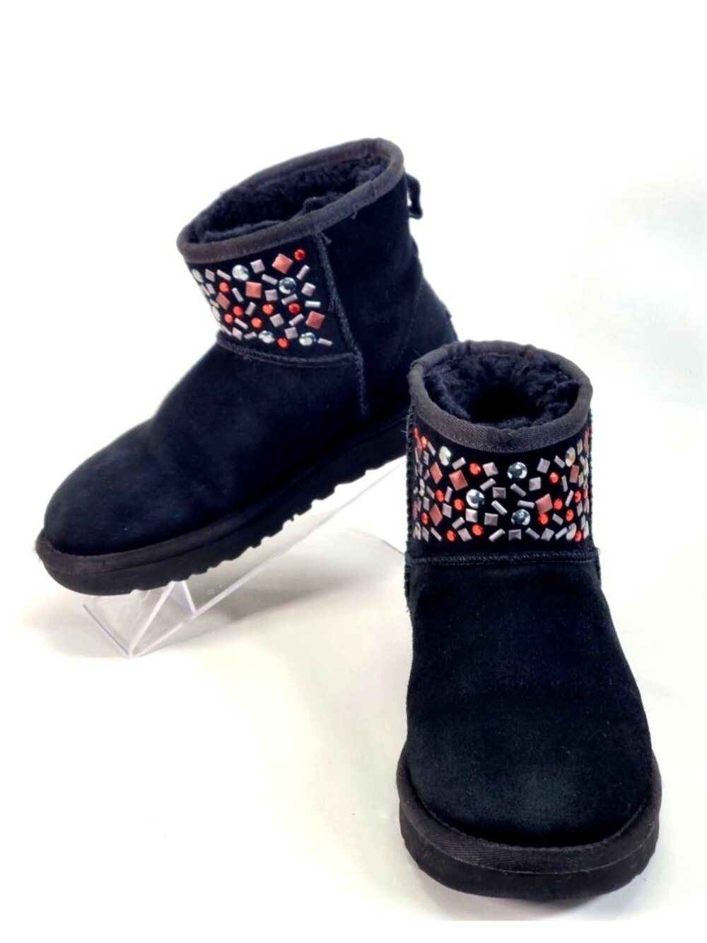 UGG Women's Black Suede Sheepskin Cristal Classic Mini II Stud Boots Size 5 1345